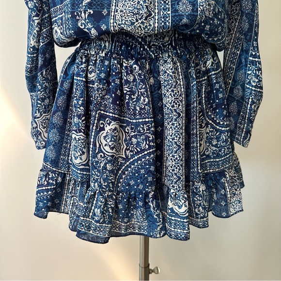 ❣️HP❣️NWT Surf Gypsy Blue White Cold Shoulder Floral Ruffle Mini Dress. Sz: S - Picture 7 of 13